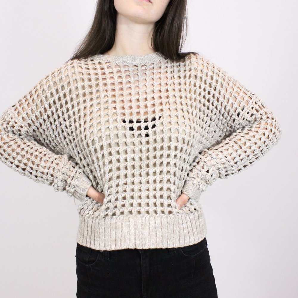 *Express Large Open Knit Beige Sweater
